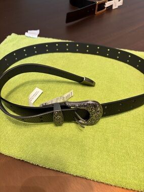 wild fable Black Western-Style Belt with Decorative Silver Buckle